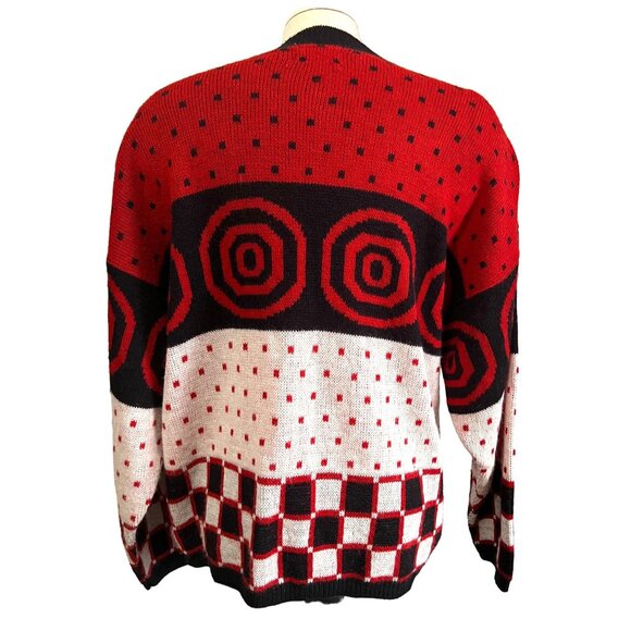Vintage Geometric Sweater by Alberoy Sz XL Womens Red, White, & Black with Check - Picture 2 of 8